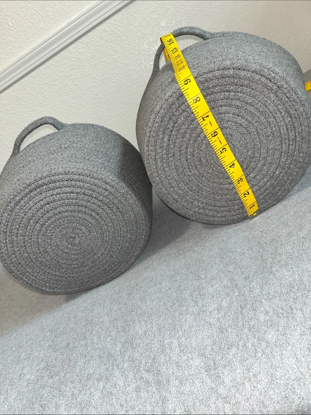 Round Yarn Basket Bundle Lot Gray Cottagecore Container Boho Bins